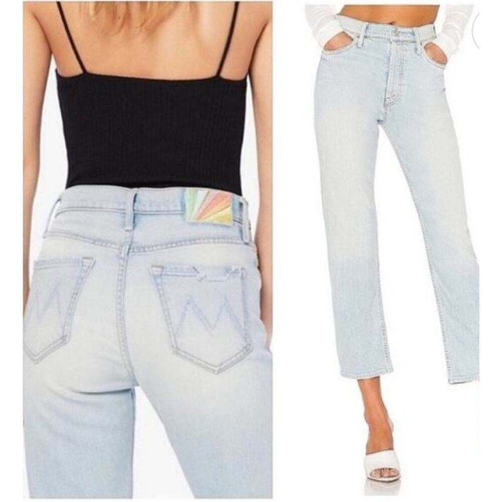 Mother Denim Tomcat Cropped Denim Hella Hot Rainbow Patch Light Wash Size 25